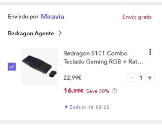 Redragon S101 Combo Teclado Gaming RGB + Ratón 3200 DPI por 16,09€.