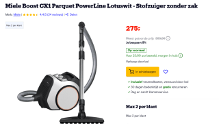 Miele Boost CX1 Parquet Powerline stofzuiger voor €275 bij Bol.