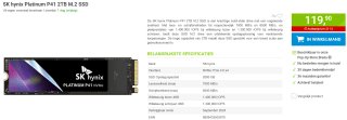 SK Hynix Platinum P41 2TB NVMe M.2 SSD voor €119,90 bij Megekko