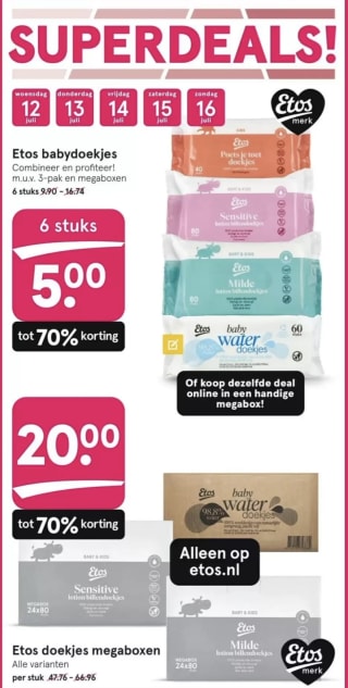 Etos Billendoekjes megaboxen (24 stuks) voor €20