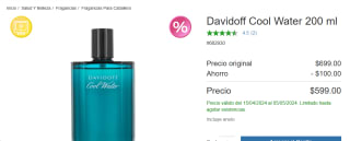 Perfume Davidoff Cool Water 200ml por $599 en Costco