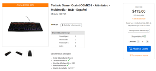 Teclado Gamer Ocelot OGMK01 por $415 en Intercompras