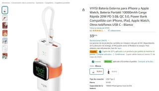 Batería Externa para iPhone y Apple Watch VIYISI Batería Portátil 10000mAh por 23,99€