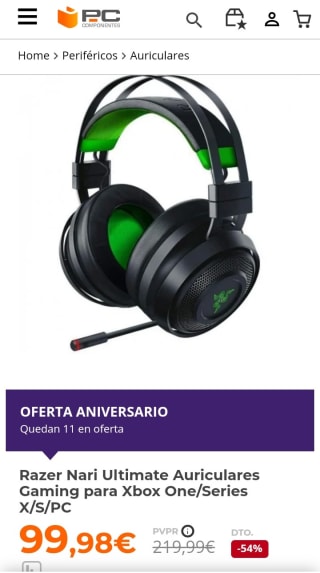 Razer Nari Ultimate Auriculares Gaming por 99,98€.