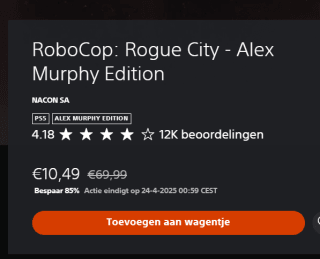RoboCop: Rogue City - Alex Murphy Edition voor €10,49 in de Playstation Store