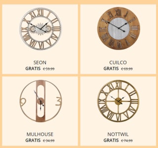 Gratis wandklok bij besteding vanaf €250 bij Beliani