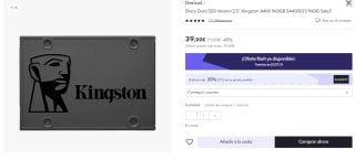 Disco Duro Interno 2.5" Kingston SSD A400 960GB por 31.1€