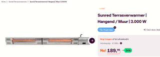 Sunred - Terrasverwarmer - Ultra - 3000 W - Wand/hangmodel voor €189,95 bij Ibood