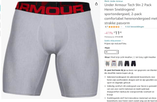 Under Armour UA Tech 9in 2 Pack Heren Sportonderbroek voor €11,45 bij Amazon