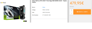 Tarjeta Grafica Zotac Gaming GeForce RTX 4060 Ti Twin Edge 8GB GDDR6 DLSS3 por 479.95€