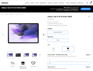 Tablet da Samsung, modelo Galaxy Tab S7 FE LTE de 128GB - R$ 3.171,83