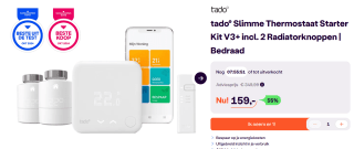tado° Slimme Bedrade Thermostaat Starter Kit V3+ + Radiatorknoppen 2-pack voor €159 bij Ibood