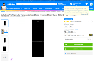 Refrigerador da Panasonic, modelo Frost Free Inverse Black de 397L - R$ 4.229,06
