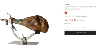 Jarre - Jamón de cebo de campo ibérico 50% raza ibérica 7,5 kg por 149€
