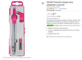 Milan Estuche compas rosa con adaptador universal por 3€