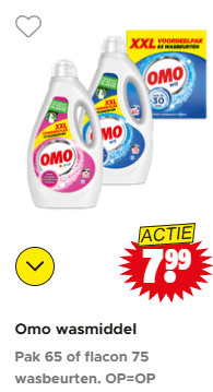 Omo wasmiddel xxl-verpakking vloeibaar en/of poeder voor €7,99 bij Dirk