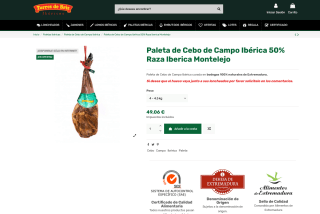 Paleta de Cebo de Campo Ibérica 50% Raza Iberica Montelejo 4/4.5KG por solo 49,06€