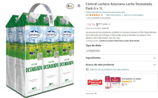 Central Lechera Asturiana Leche Desnatada, Pack 6 x 1L por 5,88€
