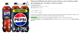 2 Packs de 4 Botellas de Pepsi Zero 1.75L MPK4 por 6,29€