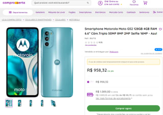 Smartphone da Motorola, modelo Moto G52 de 128GB - R$ 958,32