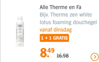 Alle Therme en Fa 1+1 gratis vanaf Dinsdag bij Ah