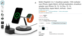 Belkin BoostCharge Pro 3-in-1 draadloze snellader met MagSafe voor €66 bij Amazon