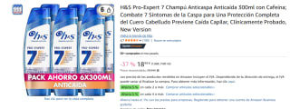 6 botes H&S Pro-Expert 7 Champú Anticaspa Anticaída 300ml con Cafeína por 18,99€