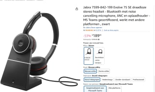 Jabra Evolve 75 SE MS Stereo bluetooth headset + laadstation voor €189 bij Amazon