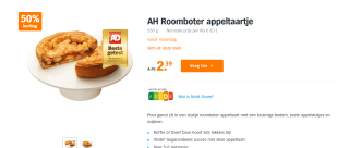 Roomboter Appeltaart voor € 2,39 bij de AH