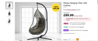 Marisa Hanging Chair with Cushion for £89.99