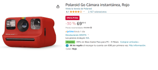 Cámara instantánea Polaroid Go por 69.99€