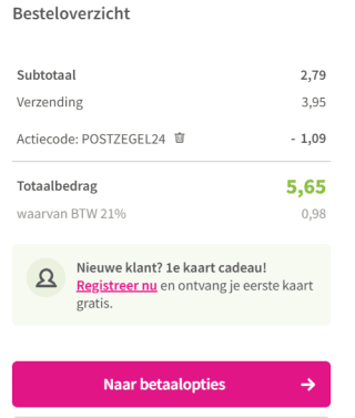 Gratis Postzegel dmv code bij Kaartje2Go