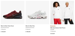 20% korting bij aankopen vanaf € 100, of 25% korting vanaf € 150 bij Nike