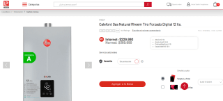 Calefont Gas Natural Rheem Tiro Forzado Digital 12 lts. por $229.990