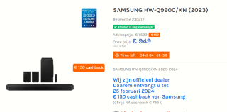 Samsung HW-Q990C (2023) voor €799 na casback bij Vonburgtv