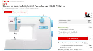 Máquina de coser Alfa Style 30 de 19 Puntadas, Luz LED, 70 W por 139€