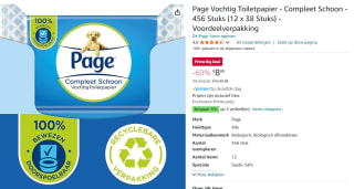 12x 38 stuks Page Vochtig Toiletpapier Compleet Schoon voor €8,89 met Amazon Prime