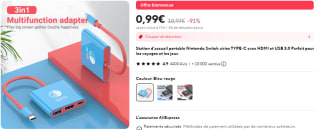 Station d'accueil portable pour Nintendo Switch à 0,99€