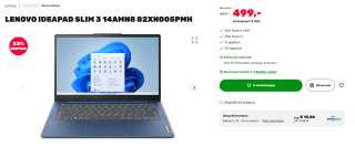Lenovo IdeaPad Slim 3 14AMN8 (82XN005PMH) laptop voor €499 bij Boxxer