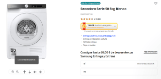 Samsung Secadora Serie 50 8kg DV80T5220TT/S3 por 373,15€