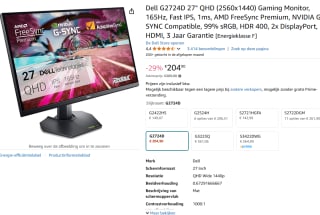 Dell G Series G2724D LED display 68,6 cm (27") 2560 x 1440 Pixels Quad HD LCD Zwartvoor €204,90 bij Amazon