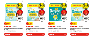 Pampers maxi- en gigapakken 1+1 gratis bij Kruidvat
