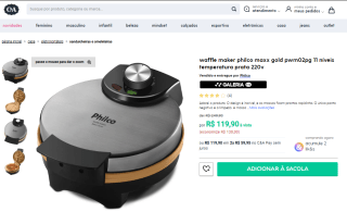 Waffle Maker da Philco, modelo Maxx Gold - R$ 119,90