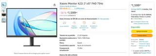 Monitor Xiaomi A22i 21.45" FHD 75Hz por $1,599 en Amazon
