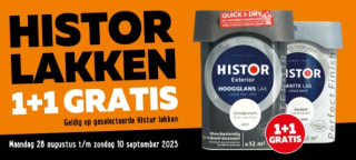 1+1 gratis op geselecteerde Histor lakken bij De Voordeelmarkt