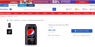 Refrigerante da Pepsi Black em Lata de 350ml - R$ 2,59
