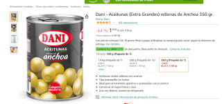 Aceitunas (Extra Grandes) rellenas de Anchoa 350 gr marca Dani por 1,50€