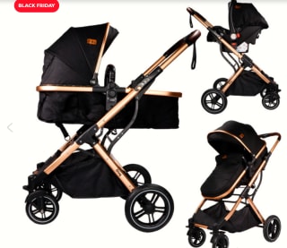 Ding Juna Kinderwagen 3 in 1 - Zwart/Rose - Combi Kinderwagen incl. Autostoel voor €200 bij Mamaloes