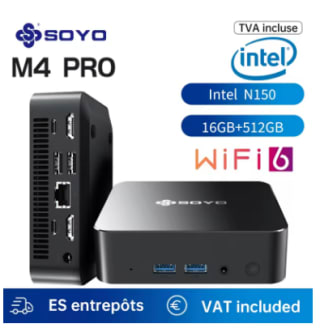 Mini PC N150, 16 Go DDR4, 512 Go PCIe M.2 SSD, WiFi 6 BT à 147,05€