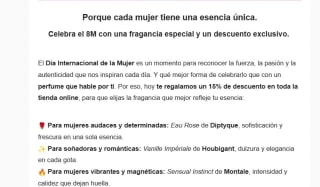 15% descuento en toda la web por el día de la mujer desde Perfumerias Regia